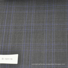 Grey and blue check fabric Wool Polyester blend woven fabric tweed fabric for suit mens